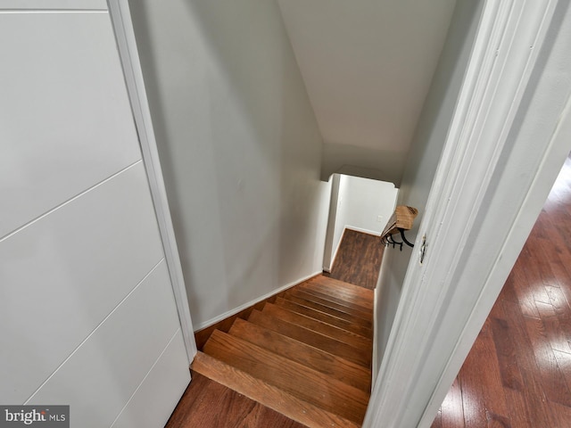 stairway featuring hardwood / wood-style flooring