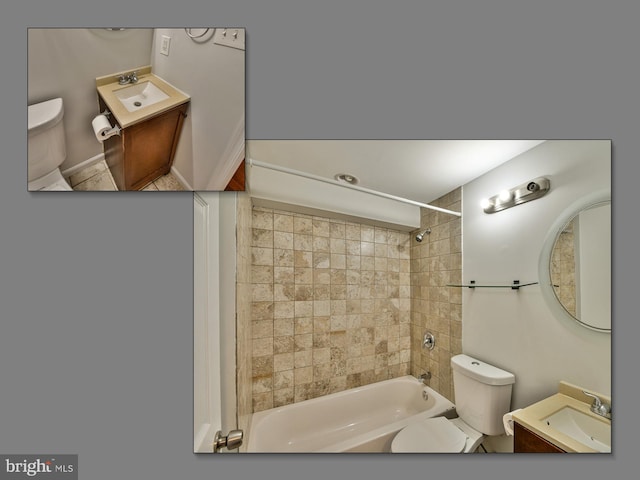 full bathroom featuring vanity, toilet, and tiled shower / bath