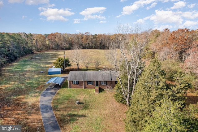 bird's eye view featuring a rural view