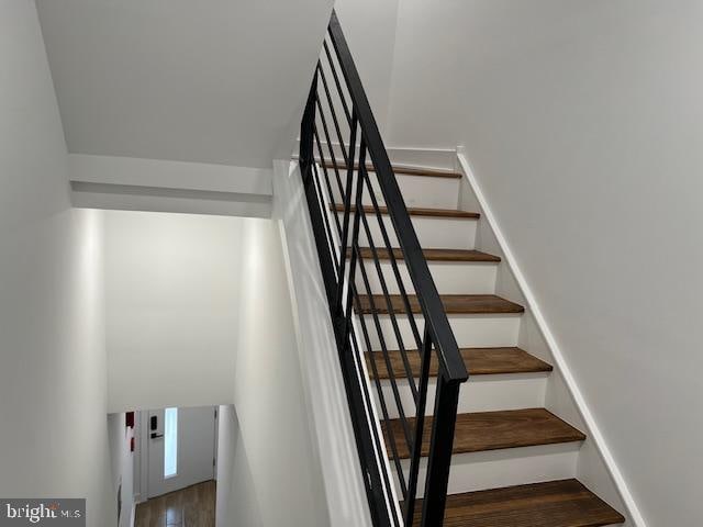 stairs featuring wood-type flooring