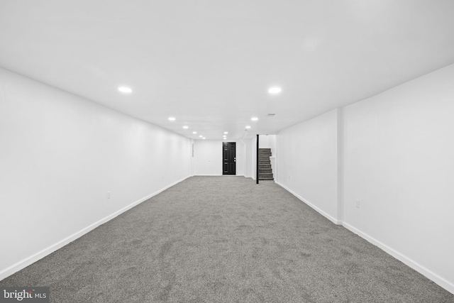 basement with carpet flooring