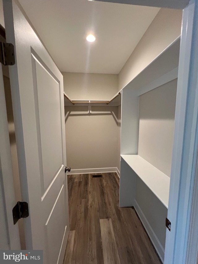 spacious closet featuring dark hardwood / wood-style floors