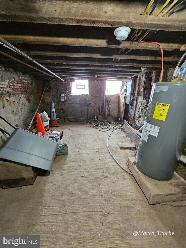 basement with electric water heater