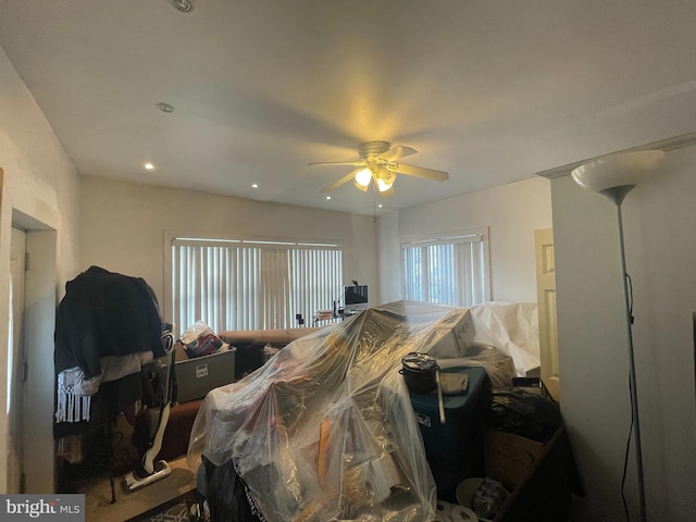 bedroom featuring ceiling fan