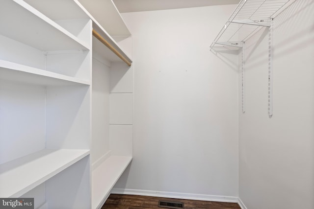 spacious closet featuring dark wood-type flooring