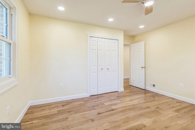 12700 Macduff Dr, Fort Washington, MD 20744 - unfurnished bedroom with light wood-style flooring, baseboards, recessed lighting, and a closet