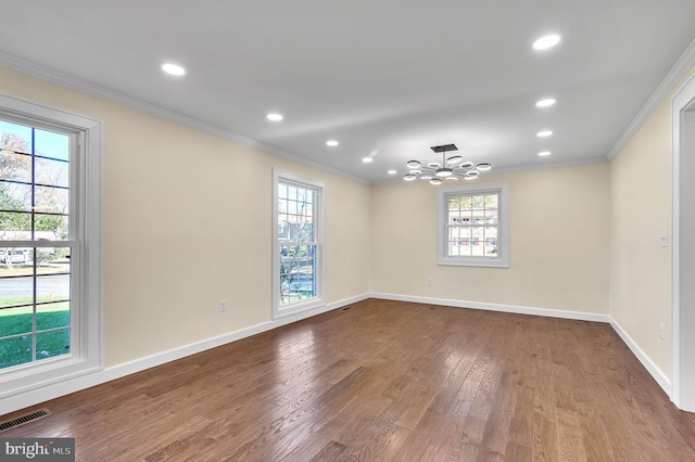 12700 Macduff Dr, Fort Washington, MD 20744 - unfurnished room featuring ornamental molding, a chandelier, wood finished floors, baseboards, and recessed lighting