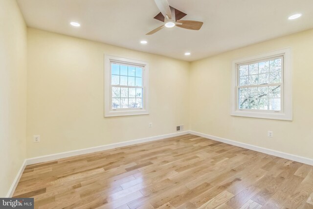 12700 Macduff Dr, Fort Washington, MD 20744 - empty room with healthy amount of natural light, a ceiling fan, light wood-type flooring, baseboards, and recessed lighting