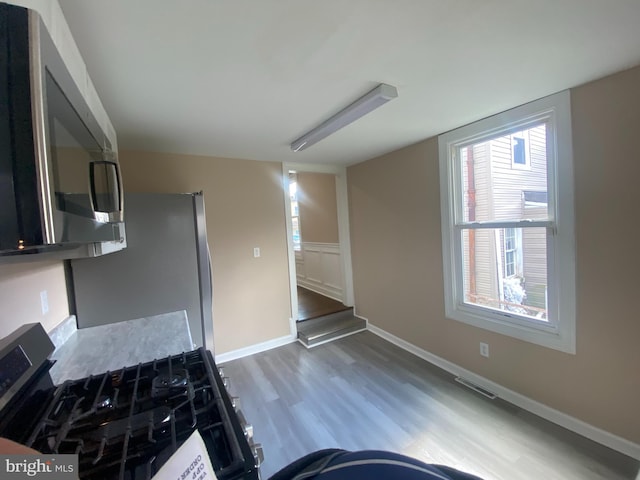 kitchen featuring wood-type flooring and stainless steel appliances