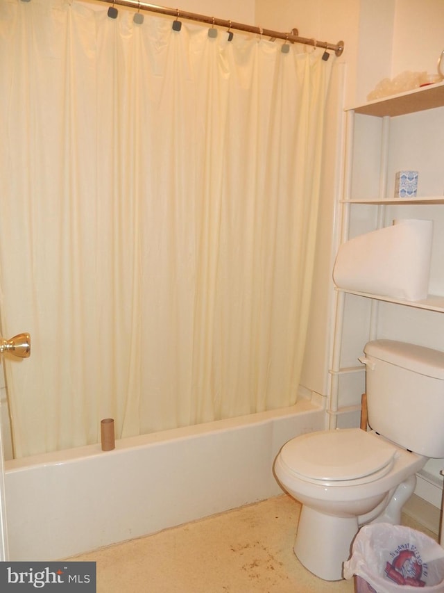 215 Concord Ave, Wilmington, DE 19802 - bathroom featuring toilet and shower / bathtub combination with curtain