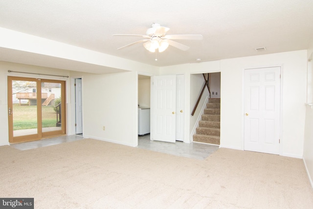 interior space featuring ceiling fan