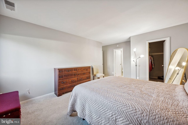 carpeted bedroom with a spacious closet and a closet