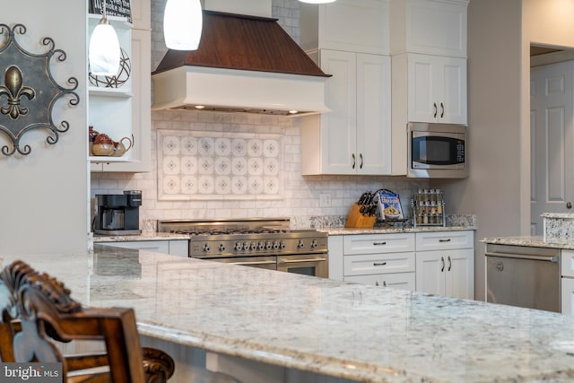 13105 Pendleton Ct, Reisterstown, MD 21136 - kitchen with stainless steel appliances, premium range hood, and decorative backsplash