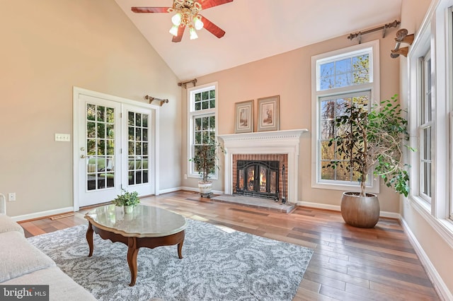 living room with wood-type flooring and a wealth of natural light