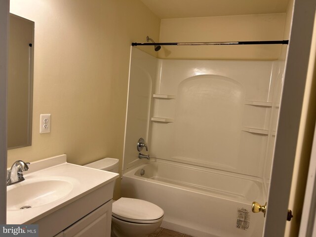 full bathroom with shower / washtub combination, vanity, and toilet