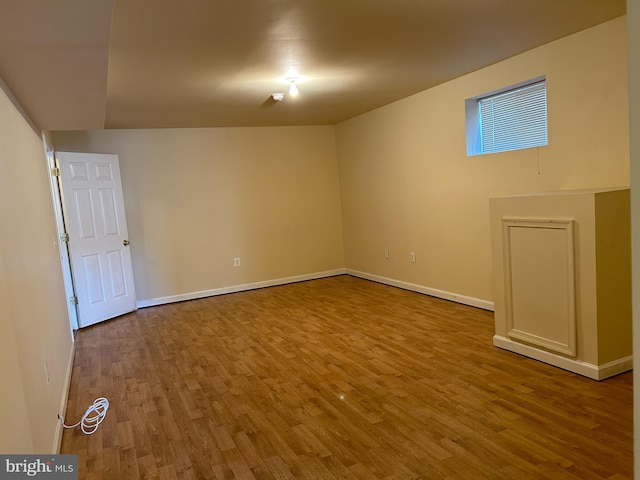 basement with hardwood / wood-style floors