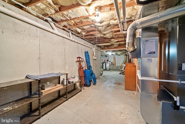 basement featuring heating unit