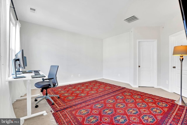 view of carpeted home office