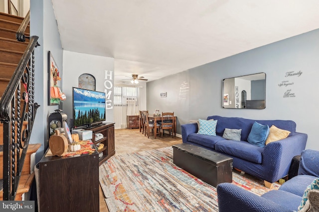 living room with ceiling fan