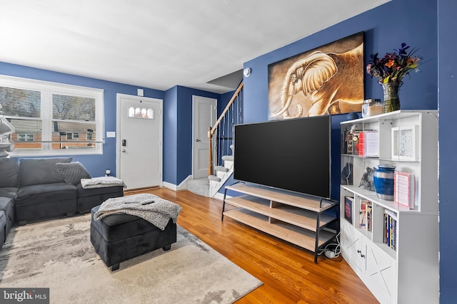 living room with hardwood / wood-style flooring