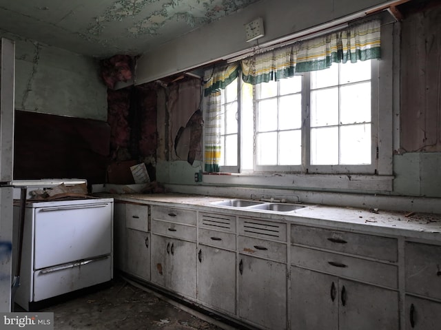 kitchen with a healthy amount of sunlight, sink, and white range oven