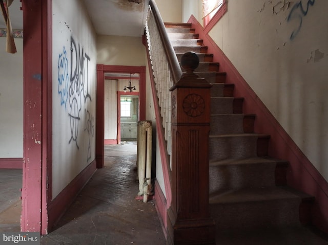 stairs featuring radiator