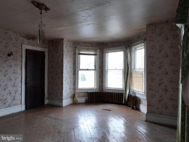 empty room featuring radiator heating unit and wood-type flooring