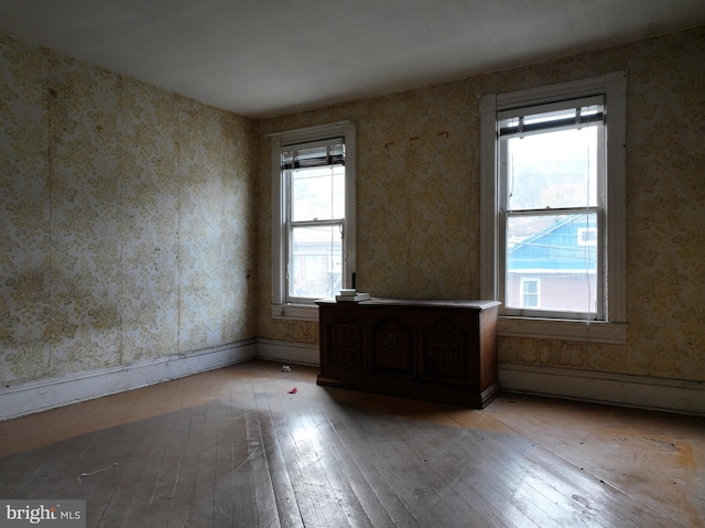 empty room with a healthy amount of sunlight and light hardwood / wood-style flooring