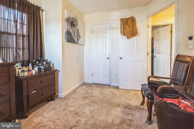 sitting room with light colored carpet