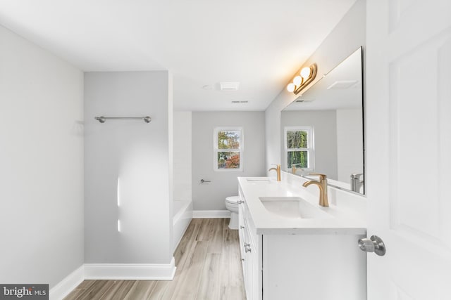 bathroom featuring hardwood / wood-style floors, vanity, and toilet