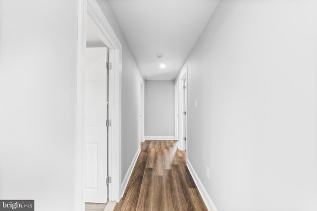 corridor with dark wood-type flooring