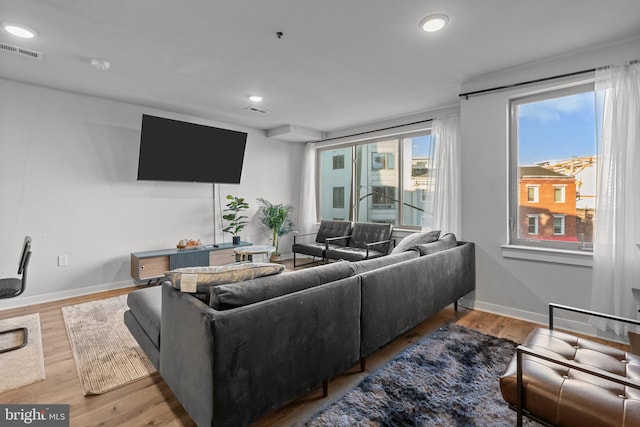 living room with hardwood / wood-style flooring