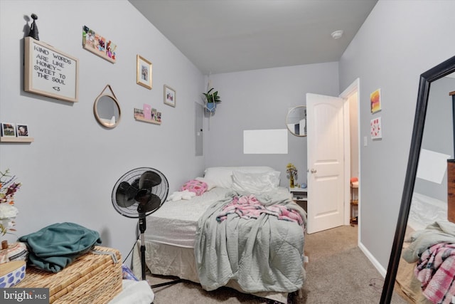 carpeted bedroom featuring electric panel