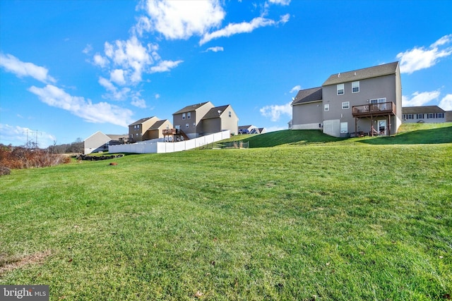 view of yard with a wooden deck