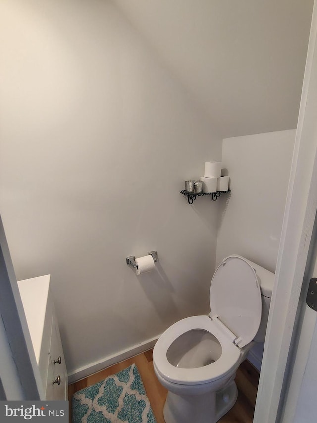 465 Baltimore Ave, Cumberland, MD 21502 - bathroom featuring toilet, wood finished floors, vanity, and vaulted ceiling