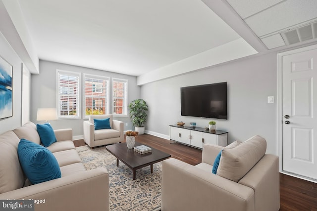 living room with hardwood / wood-style floors