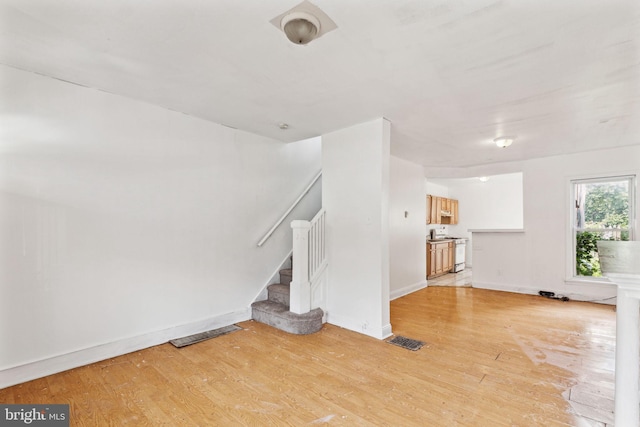 unfurnished living room with light hardwood / wood-style flooring