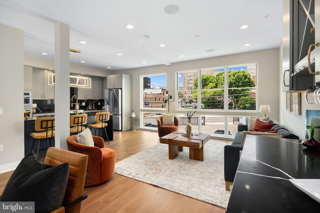 living room featuring light wood-type flooring