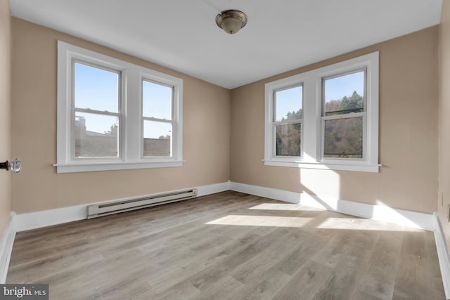 spare room featuring light hardwood / wood-style floors and baseboard heating