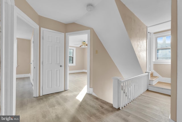 hallway with light wood-type flooring and a wealth of natural light