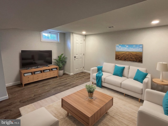 living room with wood-type flooring