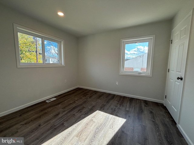 empty room featuring dark hardwood / wood-style flooring and a wealth of natural light