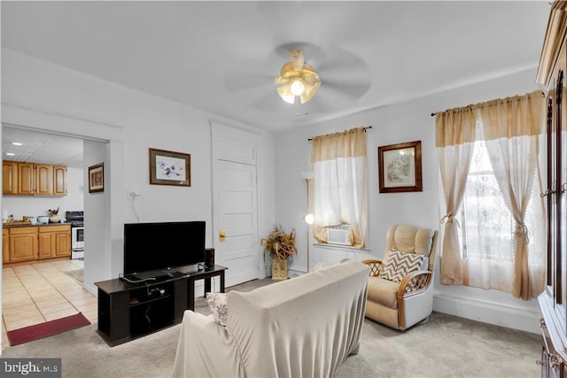424 E Broad St E, Tamaqua, PA 18252 - living area featuring light carpet, ceiling fan, and cooling unit