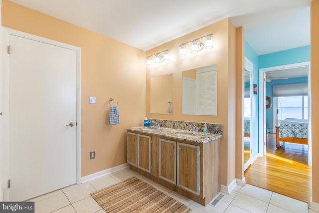 bathroom featuring wood-type flooring and vanity