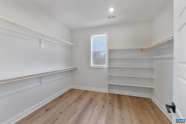 walk in closet featuring light hardwood / wood-style flooring