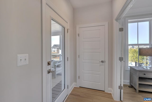 doorway with light hardwood / wood-style floors and a healthy amount of sunlight