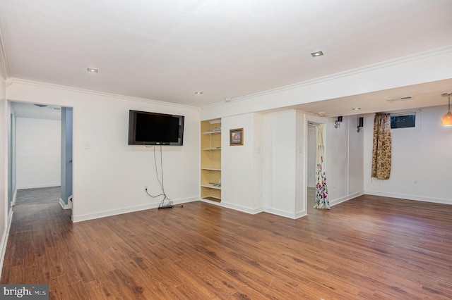 interior space featuring dark hardwood / wood-style floors and ornamental molding