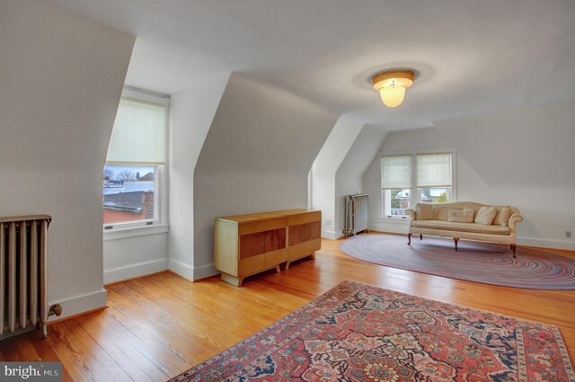 144 W Main St, Waynesboro, PA 17268 - additional living space with radiator heating unit, light wood finished floors, vaulted ceiling, and baseboards