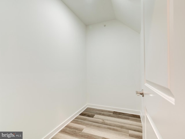 interior space featuring wood-type flooring and lofted ceiling