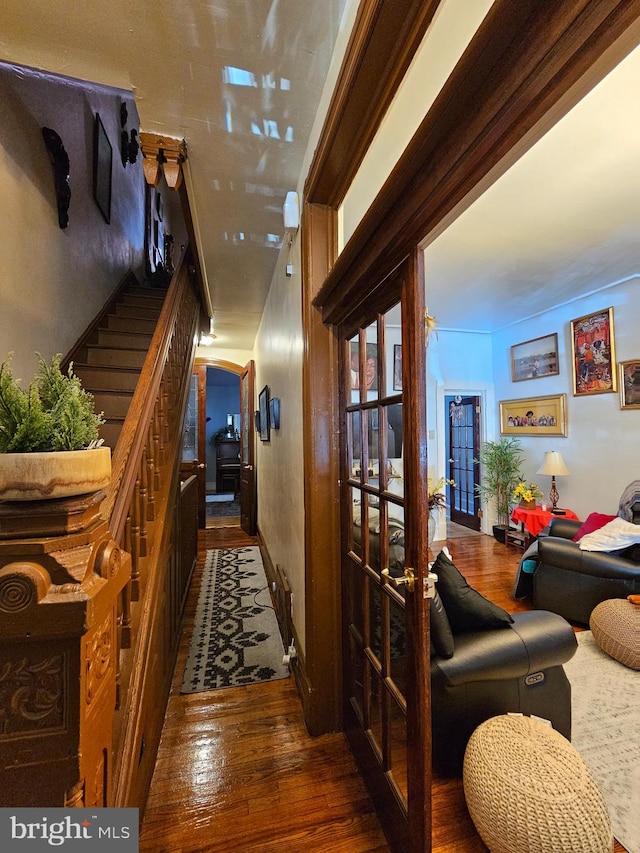 hall featuring dark hardwood / wood-style floors